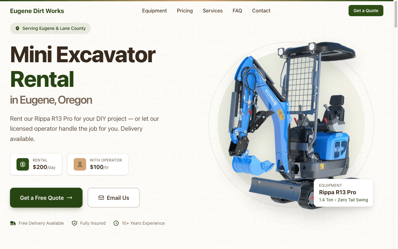 Eugene Dirt Works website screenshot