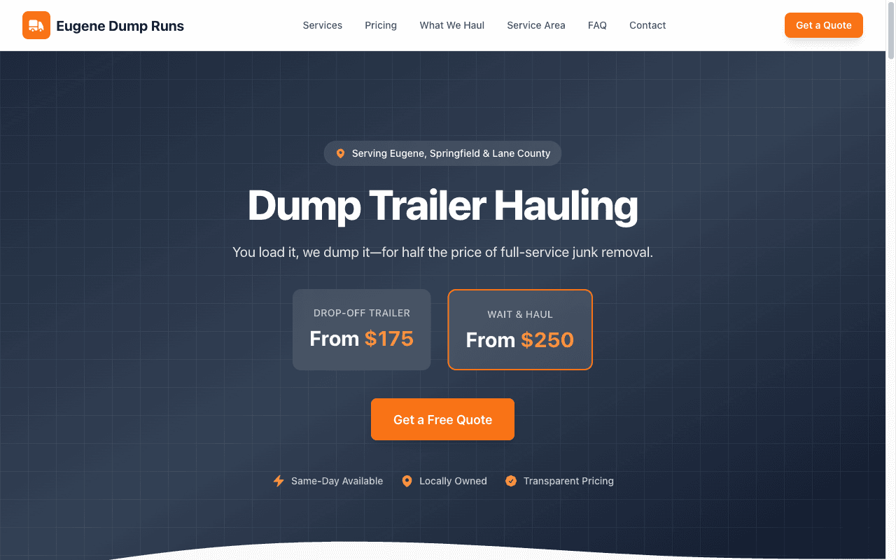 Eugene Dump Runs website screenshot