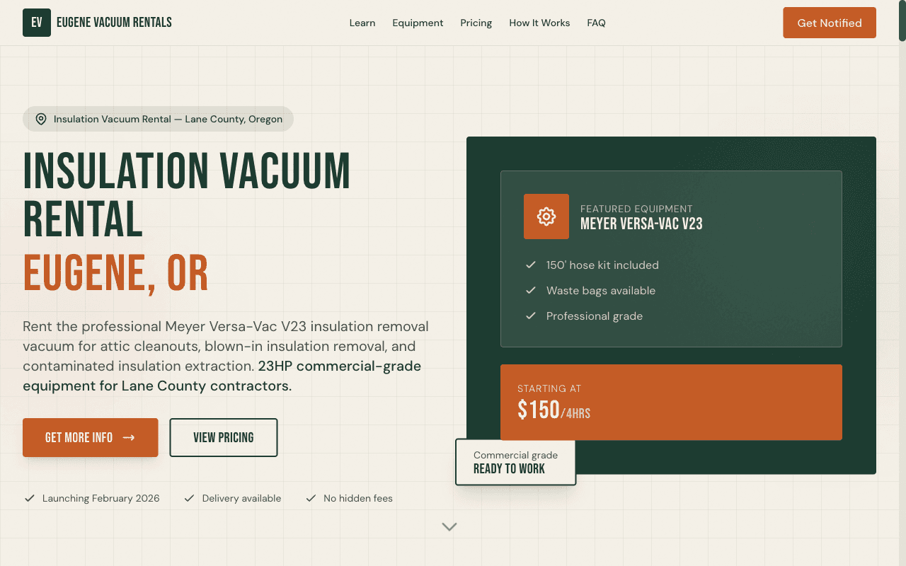 Eugene Insulation Vacuum website screenshot